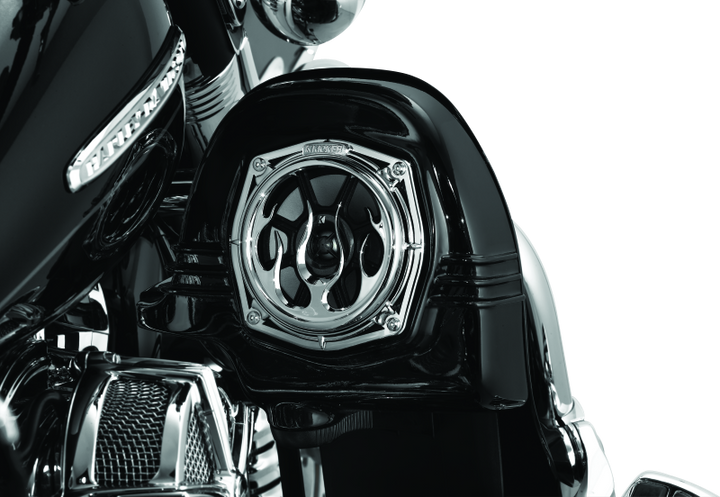 Kuryakyn Flame Speaker Grills Chrome - Bull Strap
