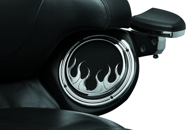 Kuryakyn Flame Speaker Grills For 14-Up Touring Models Chrome - Bull Strap