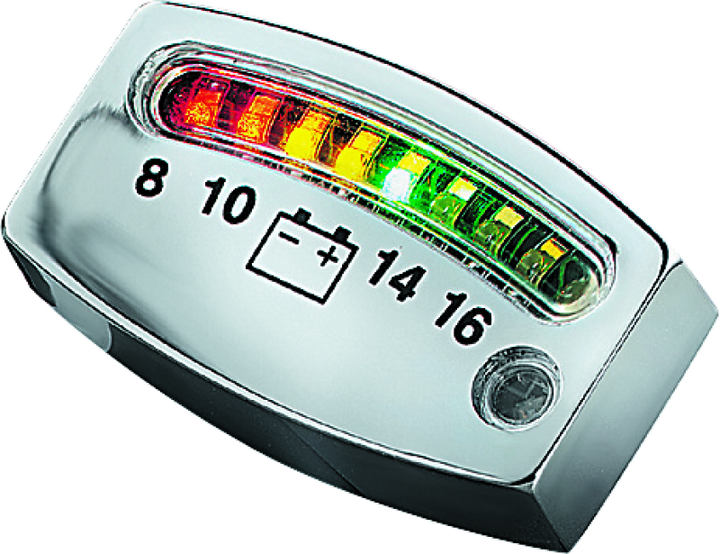 Kuryakyn LED Battery Gauge Universal Chrome - Bull Strap