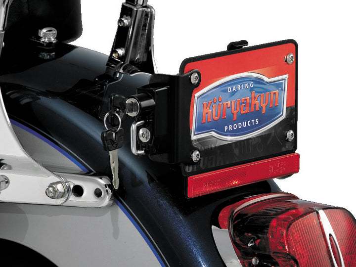 Kuryakyn License Plate Helmet Lock With Mount Black - Bull Strap