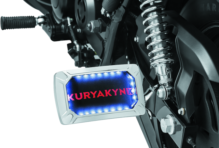 Kuryakyn Nova Curved Horizontal Mount Side License Plate Holder Chrome - Bull Strap