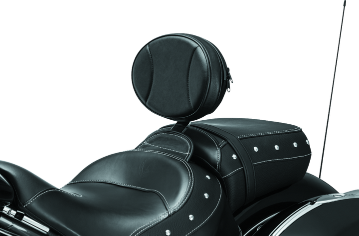 Kuryakyn Plug-N-Go Driver Backrest 14-Up Indian Black Pad, Chrome - Bull Strap