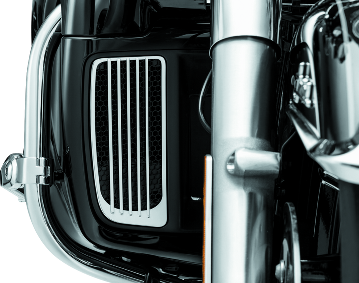 Kuryakyn Radiator Grills For Twin Cooled Models Chrome & Black (Pair) - Bull Strap