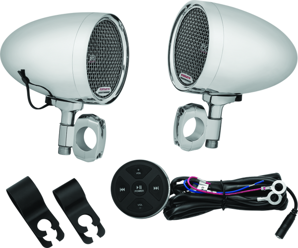 Kuryakyn Road Thunder Speaker Pods Bluetooth Audio Controller Chrome - Bull Strap