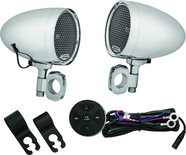 Kuryakyn Road Thunder Speaker Pods Bluetooth Audio Controller Chrome - Bull Strap