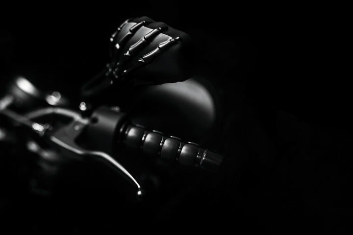 Kuryakyn Skeleton Hand Mirrors Black/Black - Bull Strap