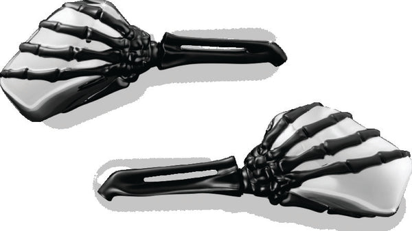 Kuryakyn Skeleton Hand Mirrors Black/Chrome - Bull Strap