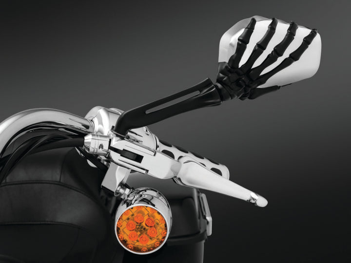 Kuryakyn Skeleton Hand Mirrors Black/Chrome - Bull Strap