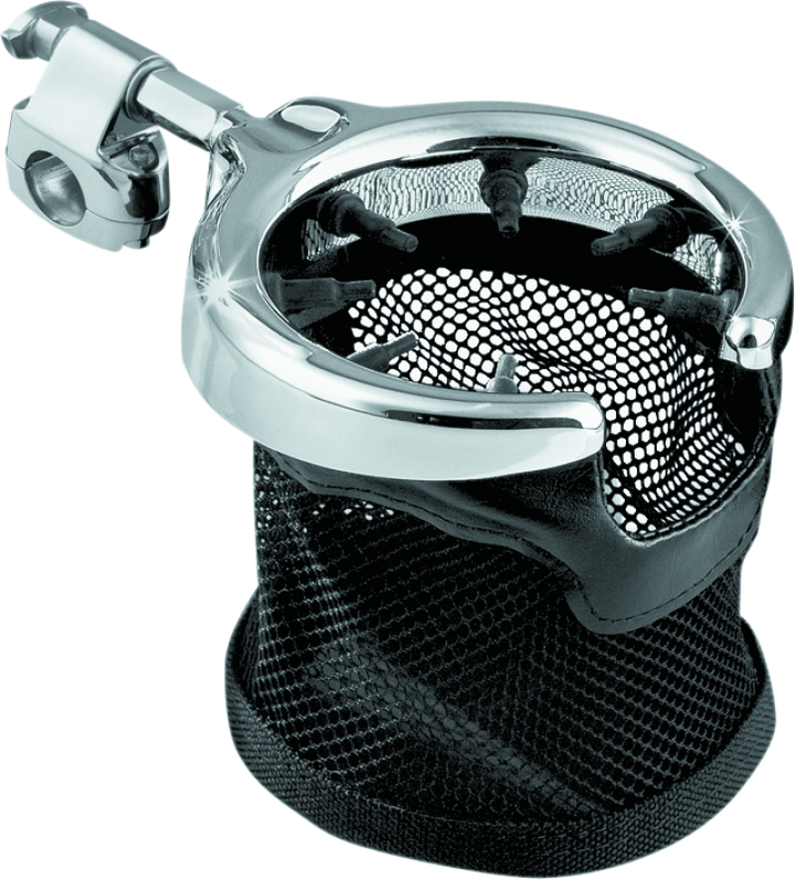 Kuryakyn Universal Passenger Drink Holder With Basket Black & Chrome - Bull Strap