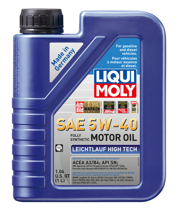 LIQUI MOLY 1L Leichtlauf (Low Friction) High Tech Motor Oil SAE 5W40 - Bull Strap