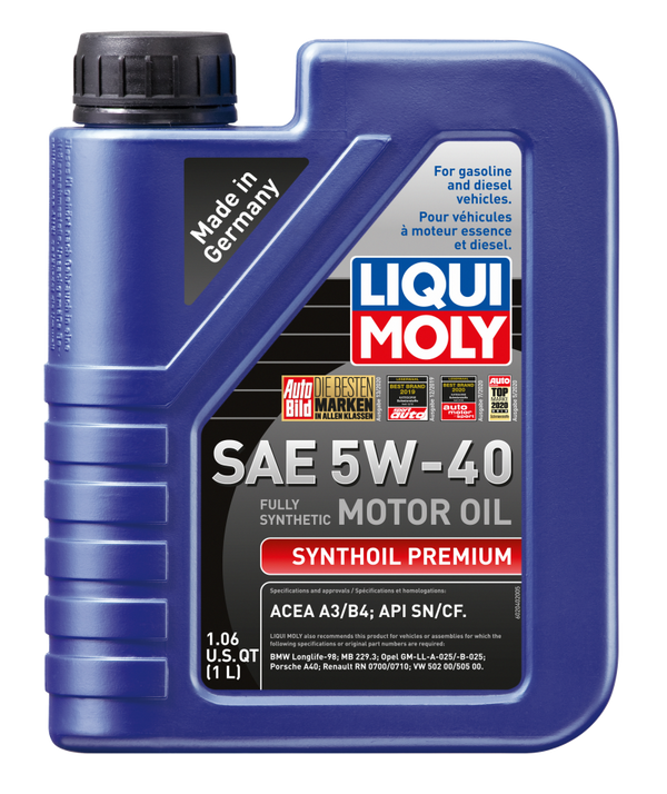 LIQUI MOLY 1L Synthoil Premium Motor Oil SAE 5W40 - Bull Strap