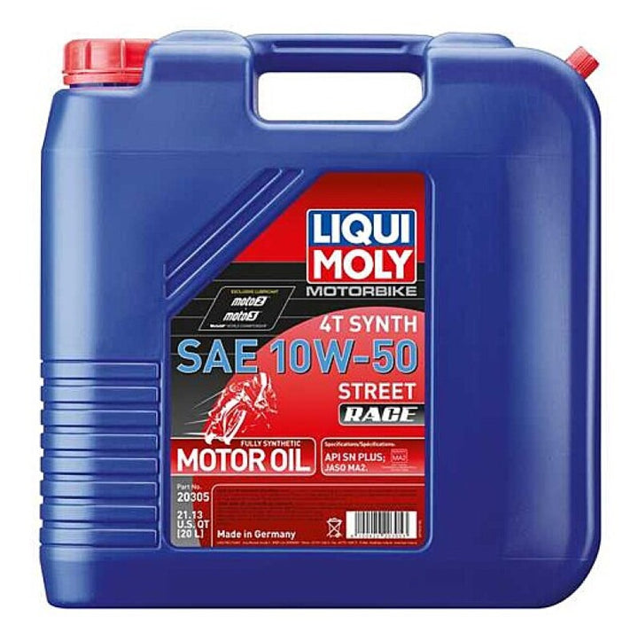 LIQUI MOLY 20L Motorbike 4T Synth SAE 10W50 Street Race - Bull Strap