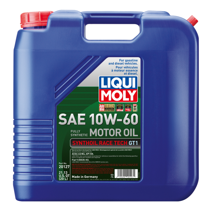 LIQUI MOLY 20L Synthoil Race Tech GT1 Motor Oil SAE 10W60 - Bull Strap