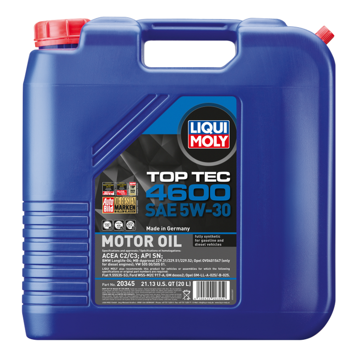 LIQUI MOLY 20L Top Tec 4600 Motor Oil SAE 5W30 - Bull Strap