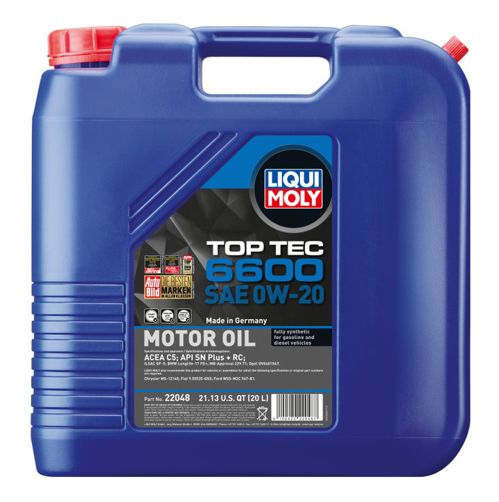 LIQUI MOLY 20L Top Tec 6600 Motor Oil SAE 0W20 - Bull Strap