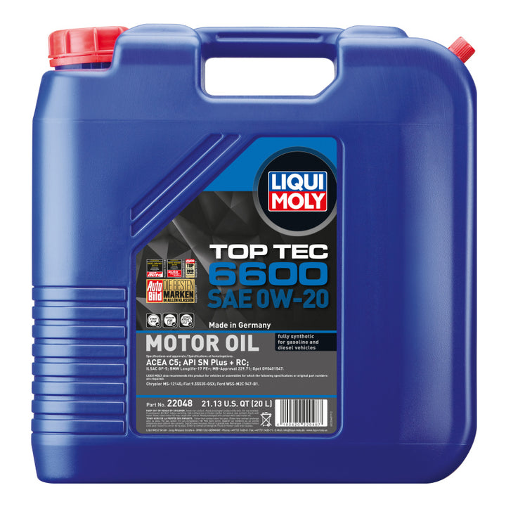 LIQUI MOLY 20L Top Tec 6600 Motor Oil SAE 0W20 - Bull Strap