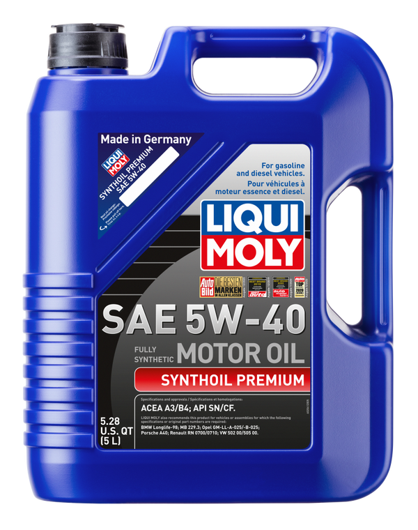 LIQUI MOLY 5L Synthoil Premium Motor Oil SAE 5W40 - Bull Strap