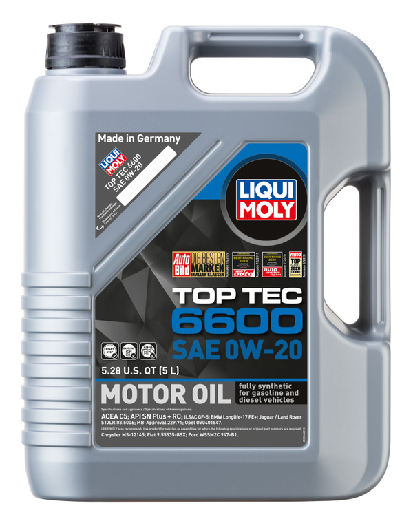 LIQUI MOLY 5L Top Tec 6600 Motor Oil SAE 0W20 - Bull Strap