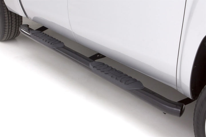 Lund 07-17 Toyota Tundra Access Cab 5in. Oval Curved Steel Nerf Bars - Black - Bull Strap