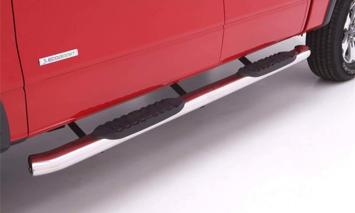 Lund 2019 Ram 1500 Crew Cab Pickup 5in. Curved Oval SS Nerf Bars - Polished Stainless - Bull Strap