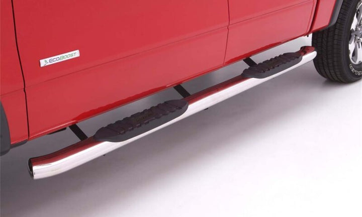 Lund 2019 Ram 1500 Crew Cab Pickup 5in. Curved Oval SS Nerf Bars - Polished Stainless - Bull Strap
