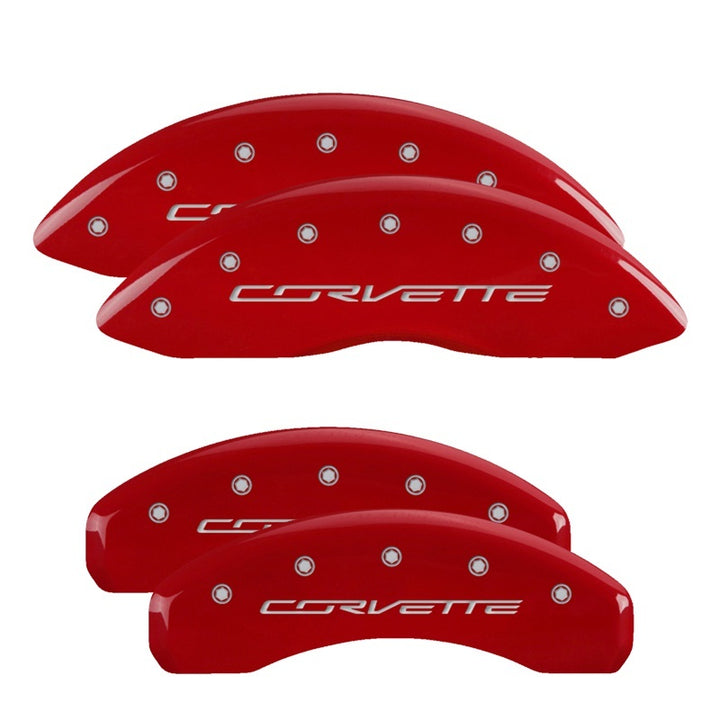 MGP 4 Caliper Covers Engraved Front & Rear C7/Corvette Red finish silver ch - Bull Strap