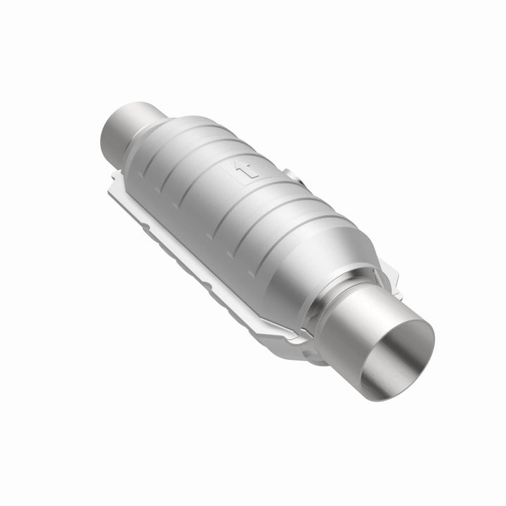 MagnaFlow Conv Univ 2.25in Inlet/Outlet Center/Center Round 11in Body L x 5.125in W x 15in Overall L - Bull Strap