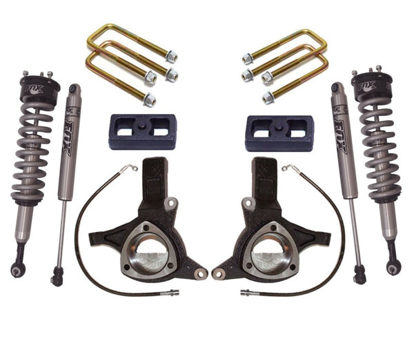 MaxTrac 07-16 GM C1500 2WD w/Cast Steel Susp. 6in/3in Spindle Lift Kit w/FOX Shocks - Bull Strap