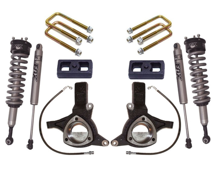 MaxTrac 07-16 GM C1500 2WD w/Cast Steel Susp. 6in/3in Spindle Lift Kit w/FOX Shocks - Bull Strap
