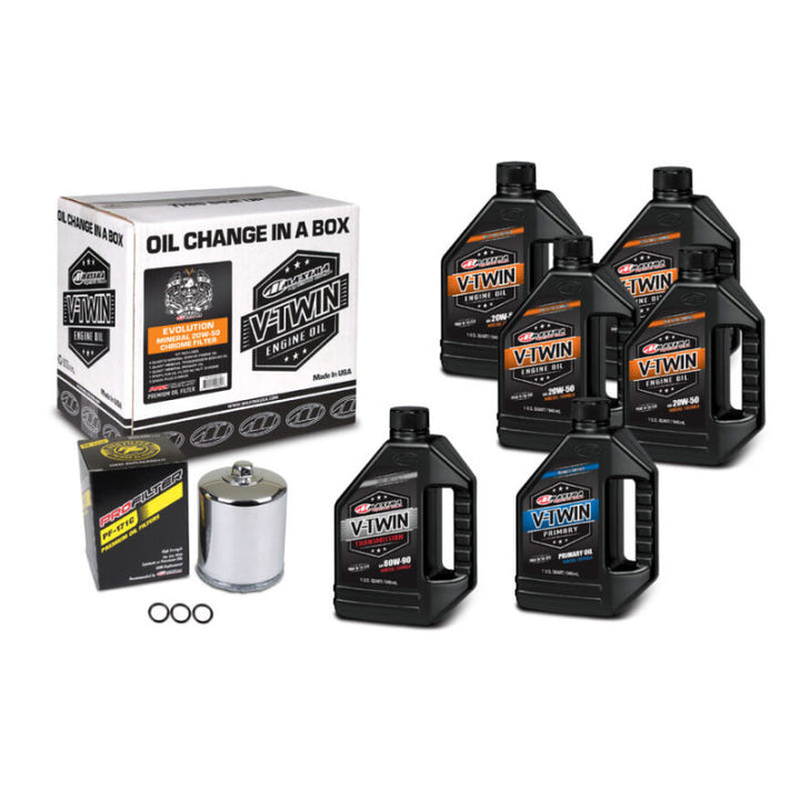 Maxima V-Twin Oil Change Kit Mineral w/Chrome Filter Evolution - Bull Strap