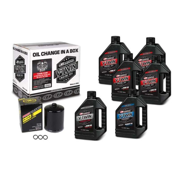 Maxima V-Twin Oil Change Kit Synthetic w/Black Filter Twin Cam - Bull Strap