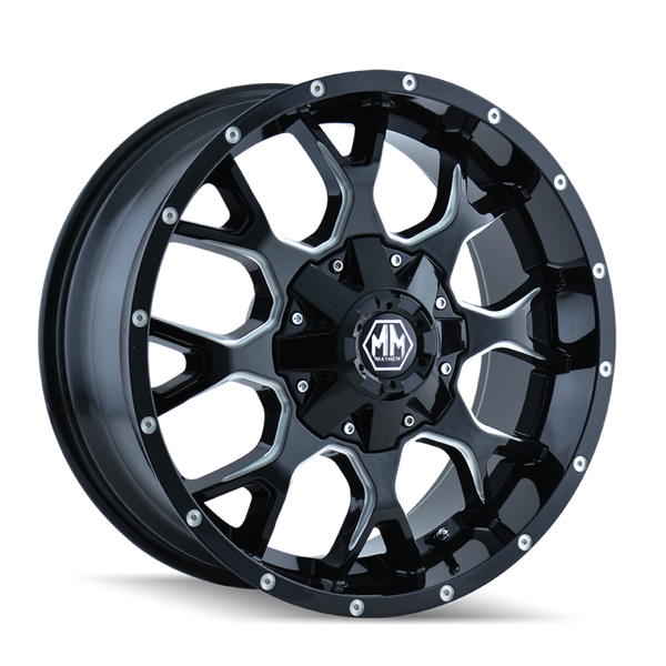 Mayhem 8015 Warrior 20x9 / 6x135 BP / 18mm Offset / 106mm Hub Black w/ Milled Spokes Wheel - Bull Strap