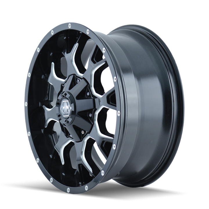 Mayhem 8015 Warrior 20x9 / 6x135 BP / 18mm Offset / 106mm Hub Black w/ Milled Spokes Wheel - Bull Strap