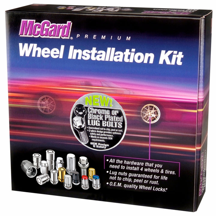 McGard 5 Lug Hex Install Kit w/Locks (Cone Seat Bolt) M14X1.5 / 17mm Hex / 28.0mm Shank L. - Black - Bull Strap