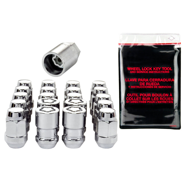 McGard 5 Lug Hex Install Kit w/Locks (Cone Seat Nut / Bulge) M12X1.5 / 3/4 Hex / 1.45in L - Chrome - Bull Strap