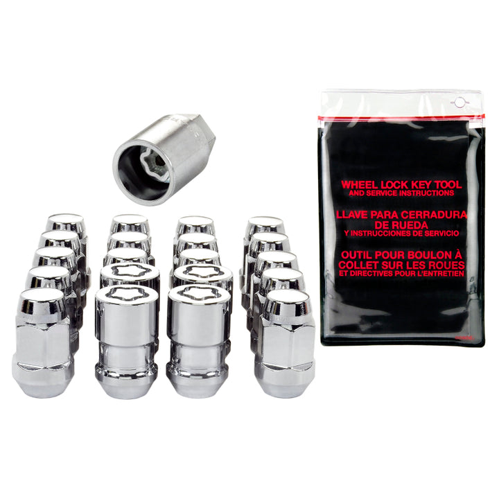 McGard 5 Lug Hex Install Kit w/Locks (Cone Seat Nut / Bulge) M12X1.5 / 3/4 Hex / 1.45in L - Chrome - Bull Strap