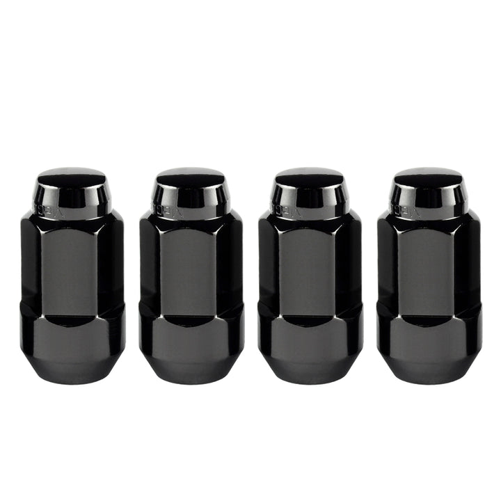 McGard Hex Lug Nut (Cone Seat Bulge Style) M14X1.5 / 22mm Hex / 1.945in. Length (4-Pack) - Black - Bull Strap