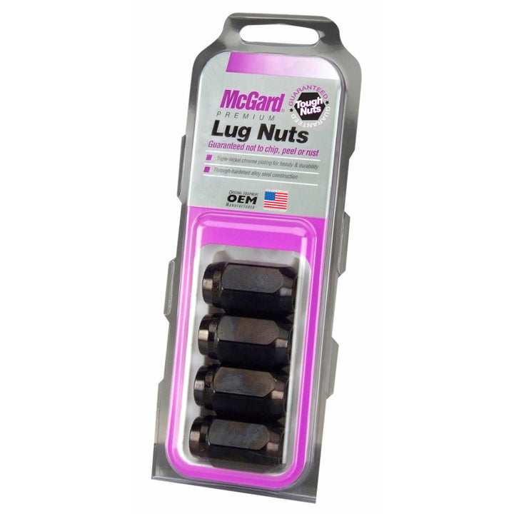 McGard Hex Lug Nut (Cone Seat) M12X1.5 / 13/16 Hex / 1.5in. Length (4-pack) - Black - Bull Strap