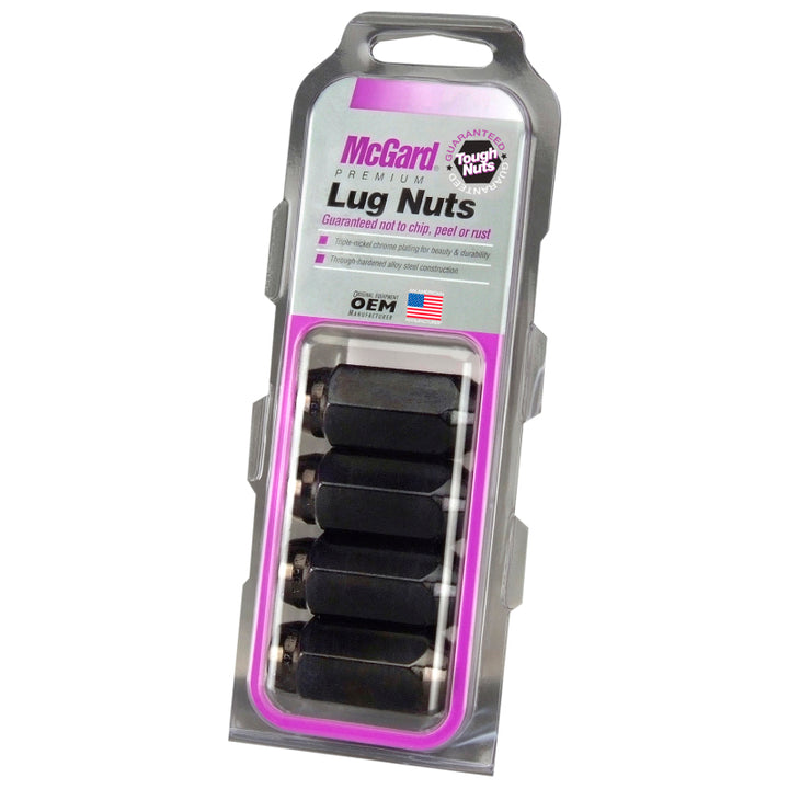 McGard Hex Lug Nut (Cone Seat) M14X1.5 / 22mm Hex / 1.635in. Length (4-Pack) - Black - Bull Strap