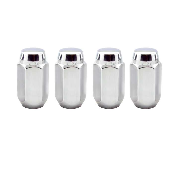 McGard Hex Lug Nut (Cone Seat) M14X1.5 / 22mm Hex / 1.635in. Length (4-Pack) - Chrome - Bull Strap