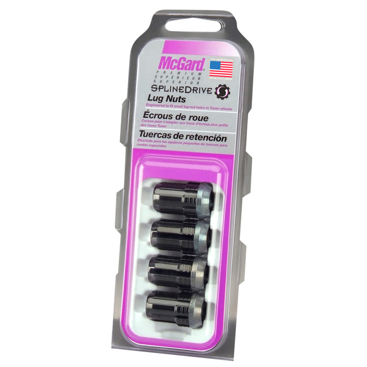 McGard SplineDrive Lug Nut (Cone Seat) M12X1.5 / 1.24in. Length (4-Pack) - Black (Req. Tool) - Bull Strap