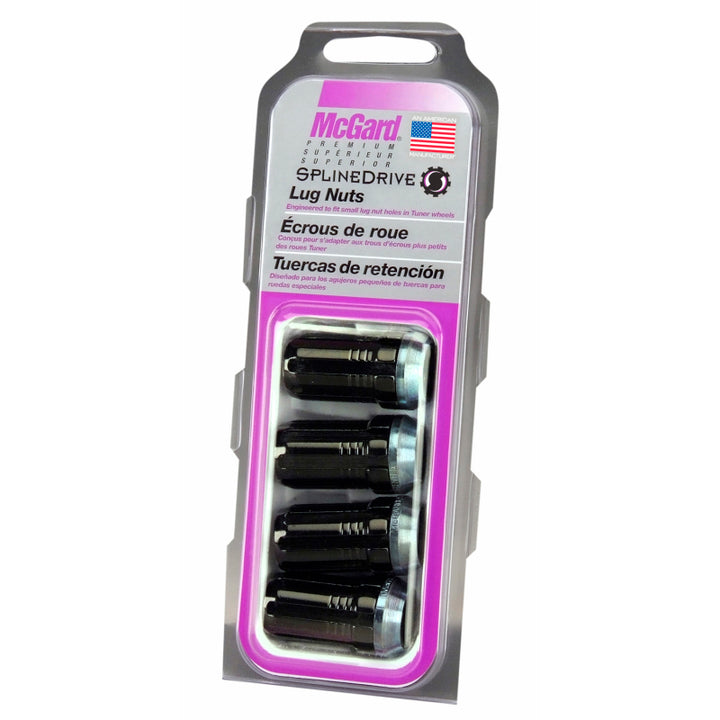 McGard SplineDrive Lug Nut (Cone Seat) M14X1.5 / 1.935in. Length (4-Pack) - Black (Req. Tool) - Bull Strap
