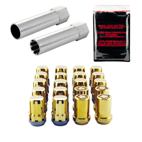 McGard SplineDrive Tuner 5 Lug Install Kit w/Locks & Tool (Cone) M12X1.25 / 13/16 Hex - Gold - Bull Strap