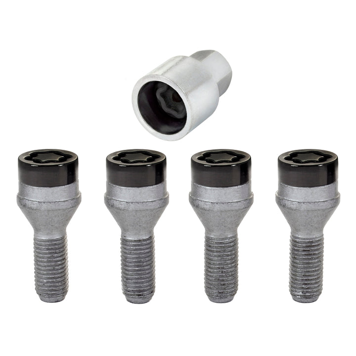 McGard Wheel Lock Bolt Set - 4pk. (Cone Seat) M12X1.5 / 17mm Hex / 25.5mm Shank Length - Black - Bull Strap