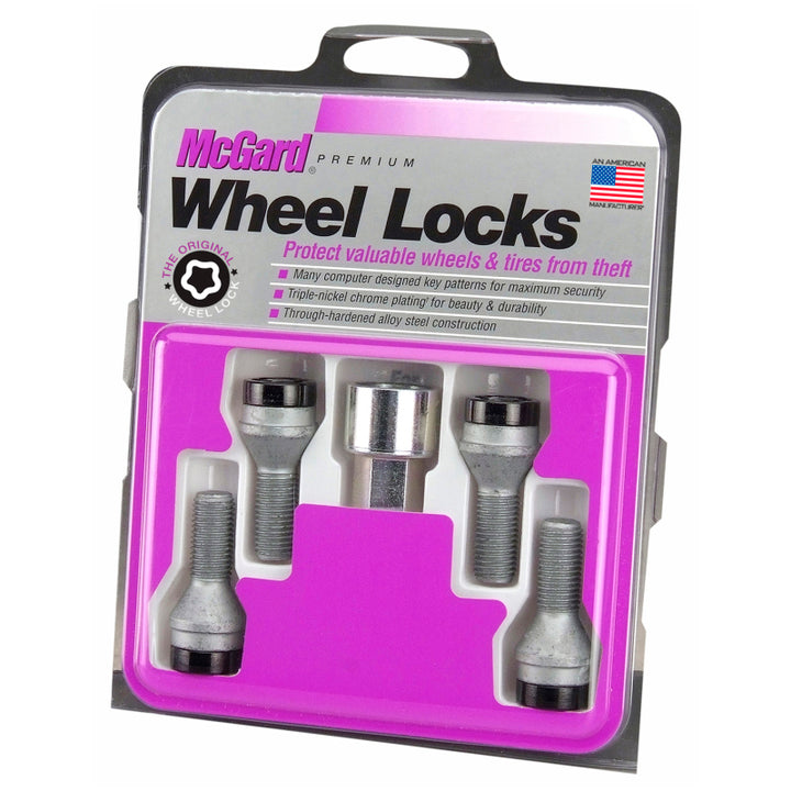 McGard Wheel Lock Bolt Set - 4pk. (Cone Seat) M12X1.5 / 17mm Hex / 25.5mm Shank Length - Black - Bull Strap