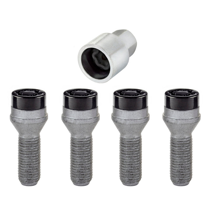 McGard Wheel Lock Bolt Set - 4pk. (Cone Seat) M14X1.5 / 17mm Hex / 31.0mm Shank Length - Black - Bull Strap
