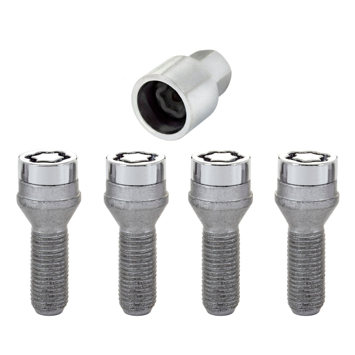 McGard Wheel Lock Bolt Set - 4pk. (Cone Seat) M14X1.5 / 19mm Hex / 31.0mm Shank Length - Chrome - Bull Strap