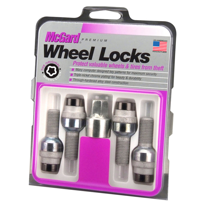 McGard Wheel Lock Bolt Set - 4pk. (Radius Seat) M14X1.5 / 17mm Hex / 28.2mm Shank Length - Black - Bull Strap