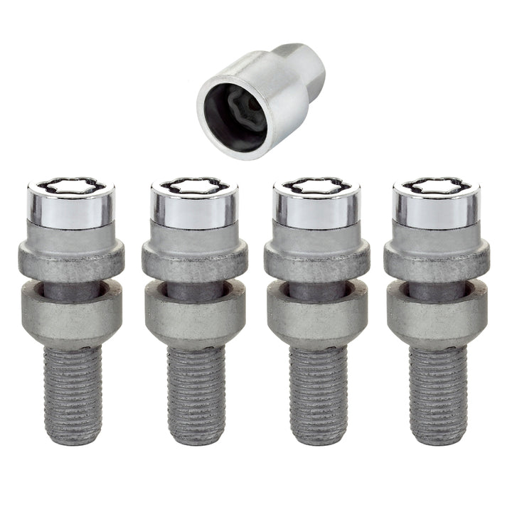 McGard Wheel Lock Bolt Set - 4pk. (Radius Seat) M14X1.5 / 17mm Hex / 28.2mm Shank Length - Chrome - Bull Strap