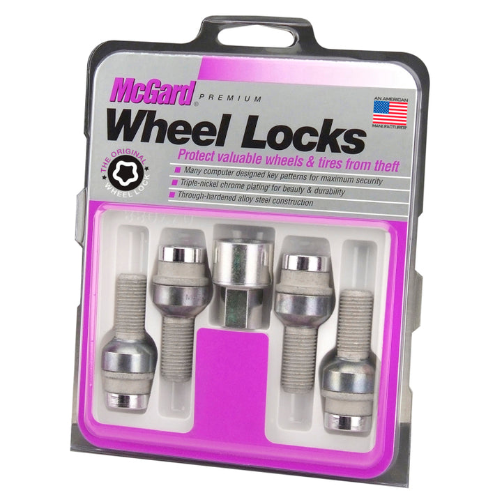 McGard Wheel Lock Bolt Set - 4pk. (Radius Seat) M14X1.5 / 17mm Hex / 28.2mm Shank Length - Chrome - Bull Strap